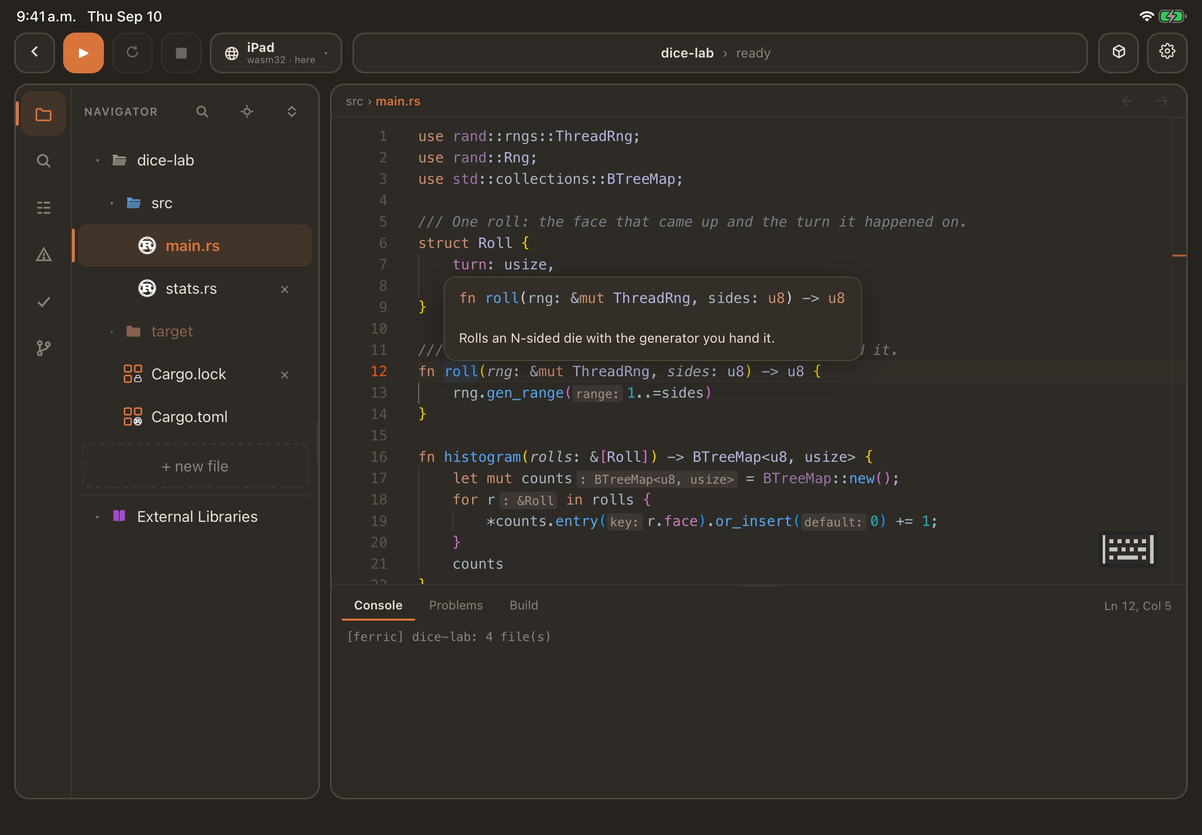 A Cargo project in the editor